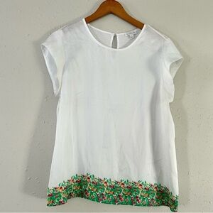 🦋 Charming Charlie White Floral T-Shirt Blouse Large
